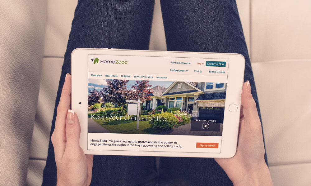 A HomeZada landing page on an iPad