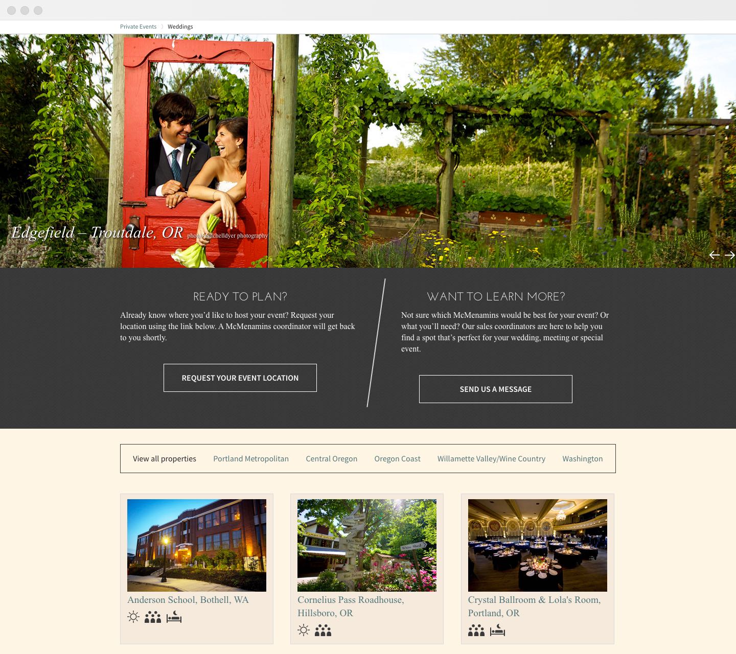 The Edgefield Private Events page
